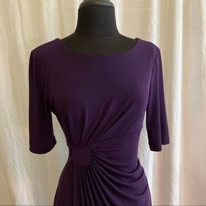 Draped knit elbow sleeve sheath dress - purple - size 6